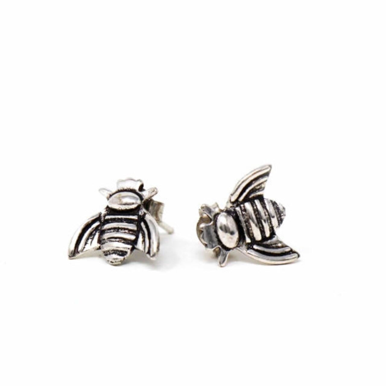 Honeybee Stud Earrings Silver Plated Brass Bee Post Earrings for Women Girls